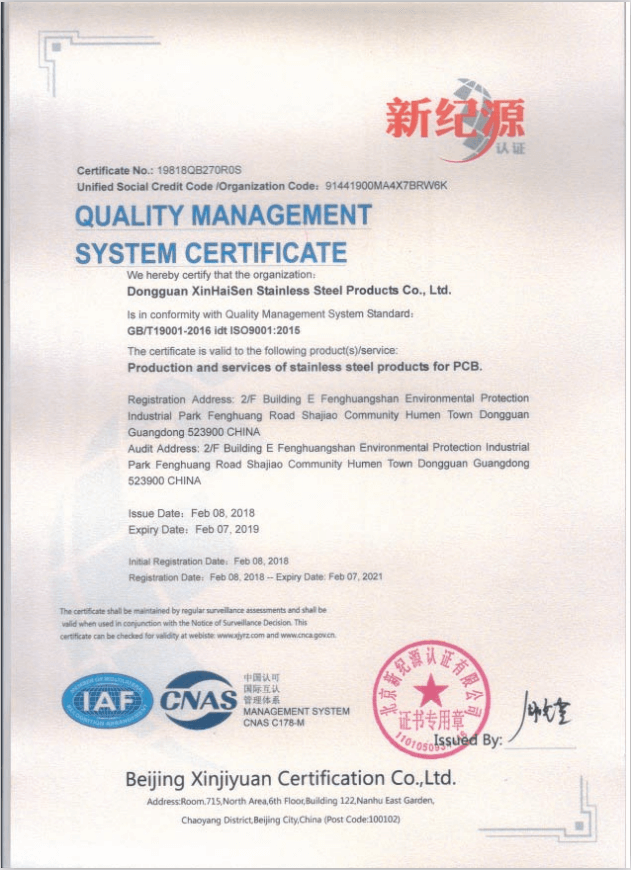 Quality Management System Certificate